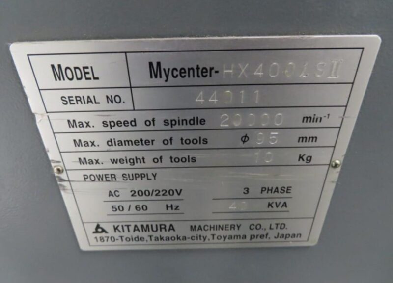 Horizontal Machining Center Kitamura HX 400i SII